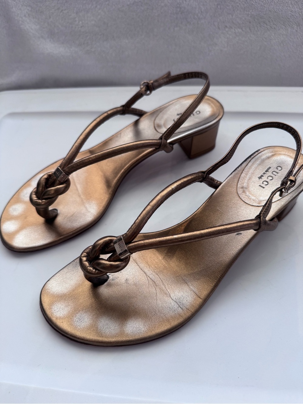 Gucci Bronze Knot Slingback Sandals